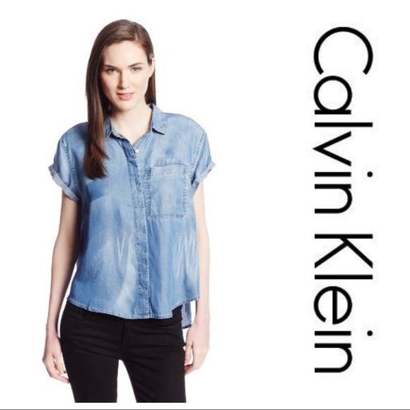Calvin Klein Tops - SOLD CK Floral Denim Tunic